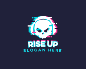 Glitch Skull Headphone logo design