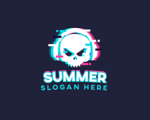 Glitch Skull Headphone logo design