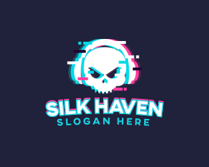 Glitch Skull Headphone logo design