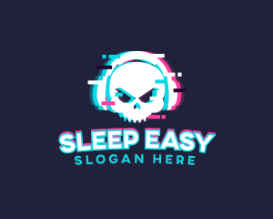 Glitch Skull Headphone logo design