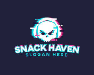 Glitch Skull Headphone logo design