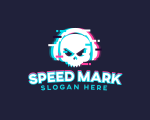 Glitch Skull Headphone logo design