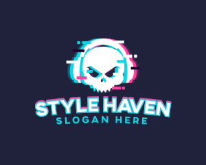 Glitch Skull Headphone logo design