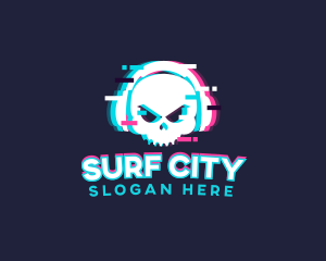 Glitch Skull Headphone logo design