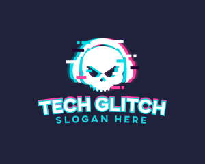 Glitch Skull Headphone logo design