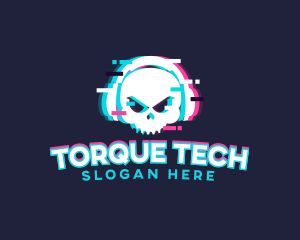 Glitch Skull Headphone logo design