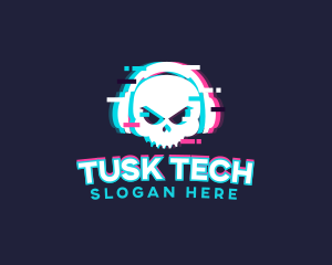 Glitch Skull Headphone logo design