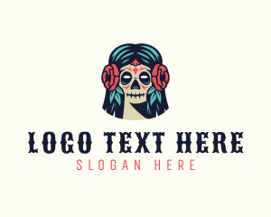 Sugar Skull - Floral Skull Flower logo design