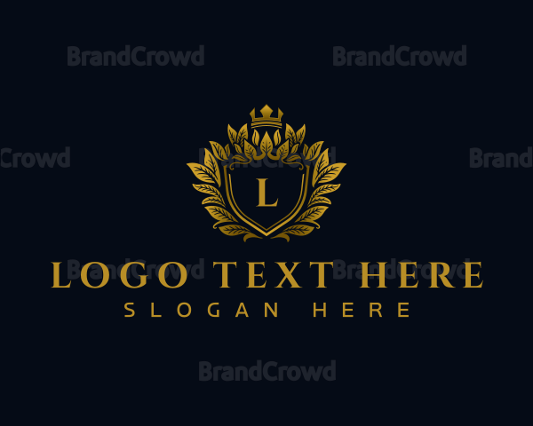 Luxury Crown Leaves Shield Logo