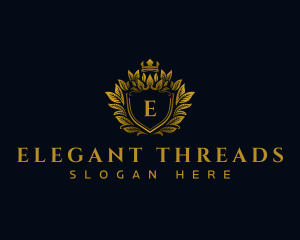 Luxury Crown Leaves Shield logo design