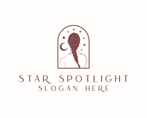 Braid Hair Moon Star logo design