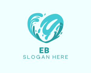 Surfing - Blue Heart Wave logo design