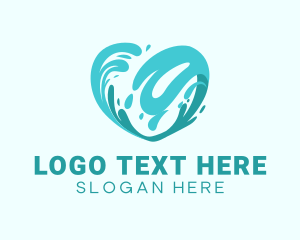 Ocean - Blue Heart Wave logo design
