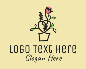 Wild Flower - Flower Pot Outline logo design