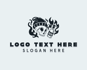 Bottle - Flaming Skull Pub logo design