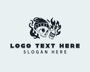 Vintage - Flaming Skull Pub logo design