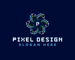 Pixel Leaf Circuit logo design