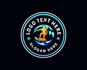 Ocean Wave Surfing Logo