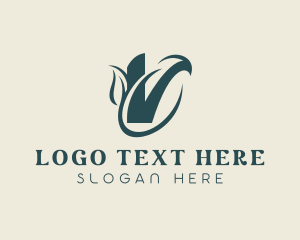 Aesthetic - Natural Leaf Letter V logo design