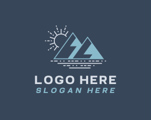 Hiker - Mountain Lake Sunrise logo design