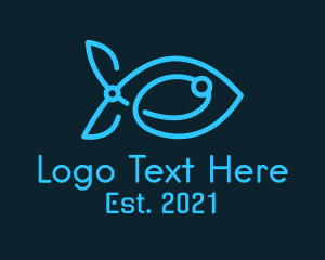 Blue Circuit Tech Fish logo design