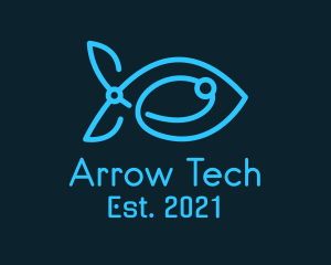 Blue Circuit Tech Fish logo design