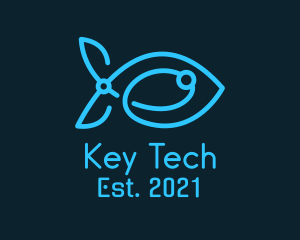 Blue Circuit Tech Fish logo design