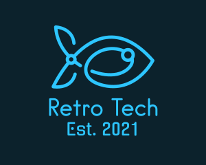 Blue Circuit Tech Fish logo design