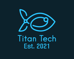 Blue Circuit Tech Fish logo design