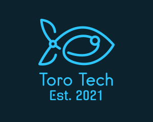 Blue Circuit Tech Fish logo design