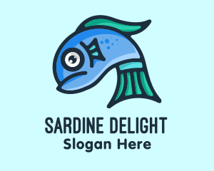 Sardine - Sad Blue Fish logo design