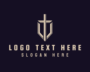 Weapon - Sword Shield Letter T logo design