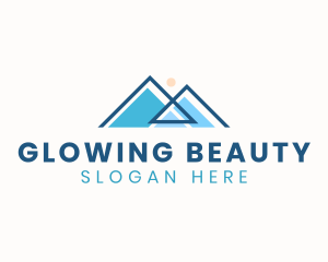 Mountain Range - Geometric Blue Mountain Sun logo design