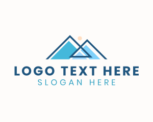 Terrain - Geometric Blue Mountain Sun logo design