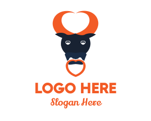 Cow - Bull Heart Horns logo design