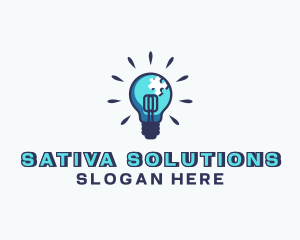 Puzzle Light Bulb logo design