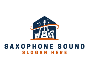 Saxophone - Music Instrument House logo design