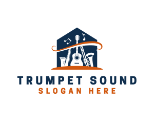 Trumpet - Music Instrument House logo design