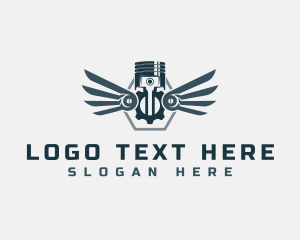 Cog - Piston Mechanical Wings logo design