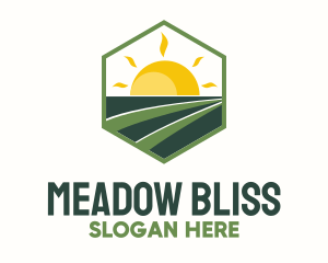 Meadow - Sunny Field Hexagon Badge logo design