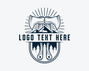 Logging - Woodcutter Mountain Axe logo design
