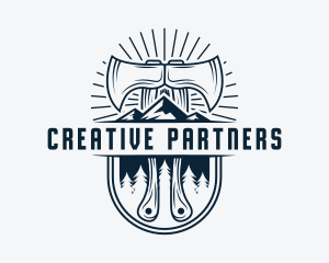 Woodcutter Mountain Axe  logo design