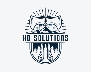 Woodcutter Mountain Axe  logo design