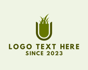 Seedling - Green Grass Letter U logo design