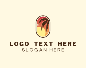 Surfing - Palm Tree Sunset Holiday logo design