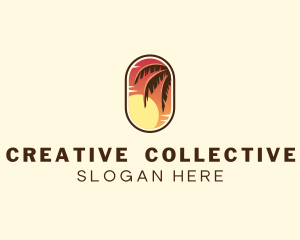 Palm Tree Sunset Holiday logo design