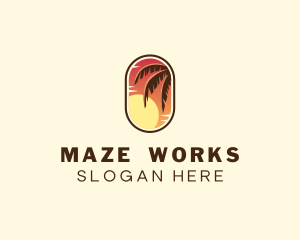 Palm Tree Sunset Holiday logo design