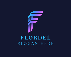 Gradient 3D Ribbon Line Letter F logo design