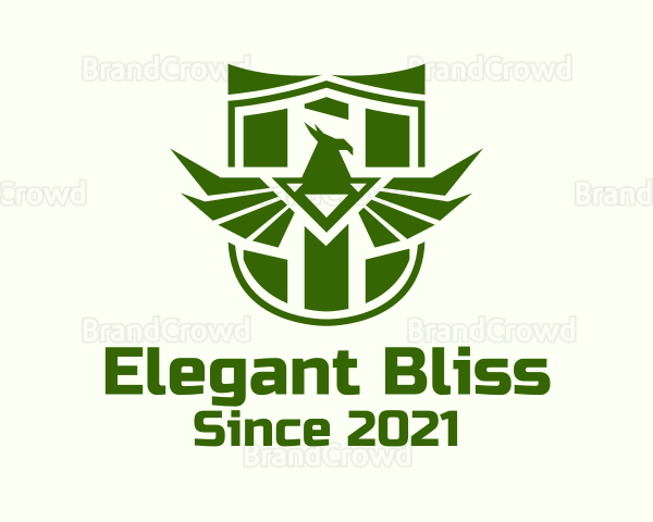 Green Shield Eagle Wings Logo