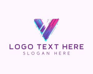 Tech - Glitch Tech Letter V logo design